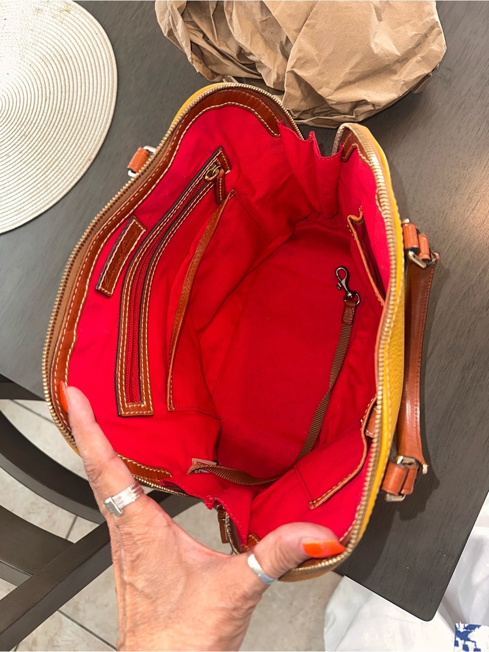 Dooney & Bourke Yellow and Brown Dome Satchel used excellent condition $100 OBO - Picture 13 of 14